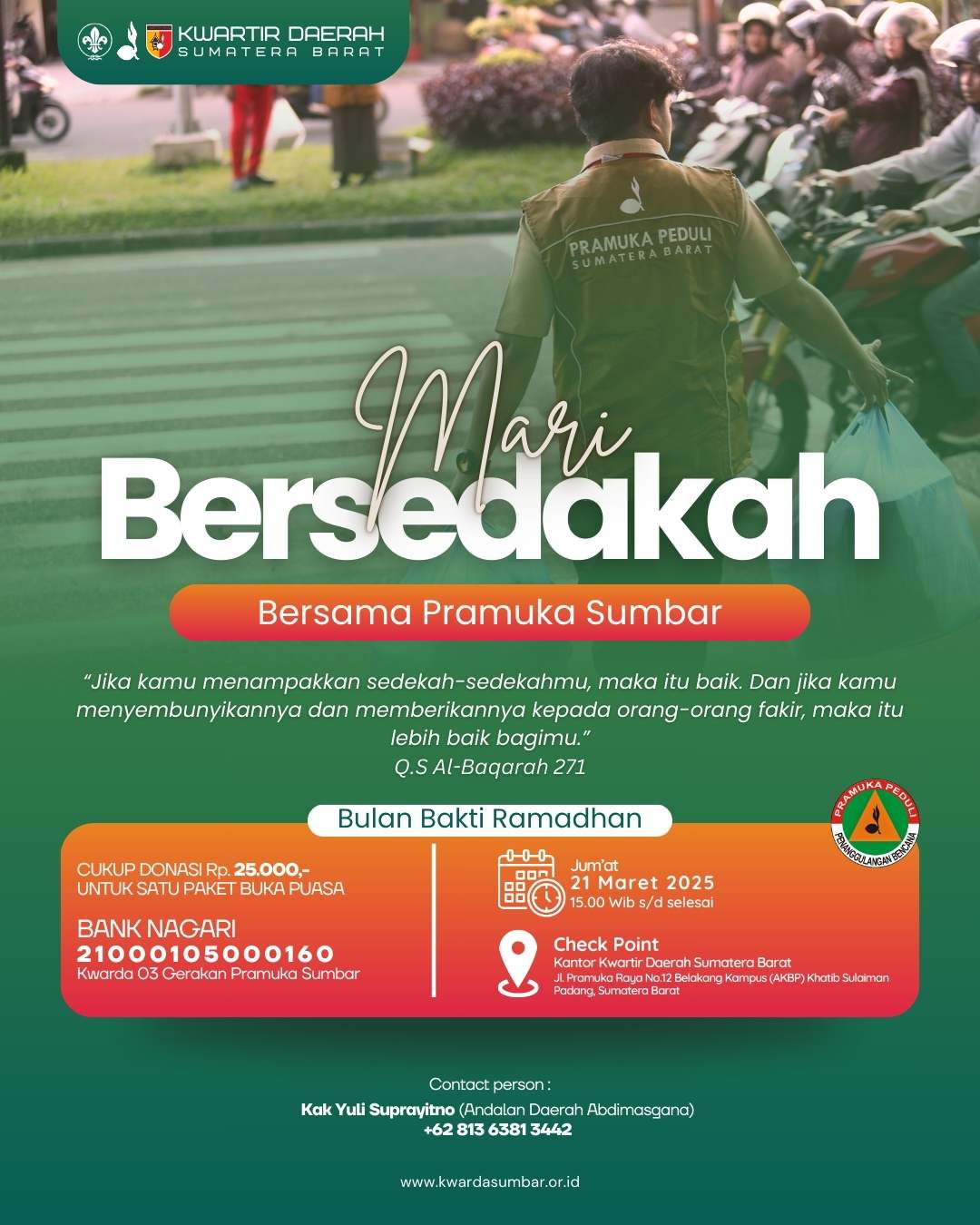 Yuk Donasi Bulan Bakti Ramadhan Bersama Kwarda Sumbar